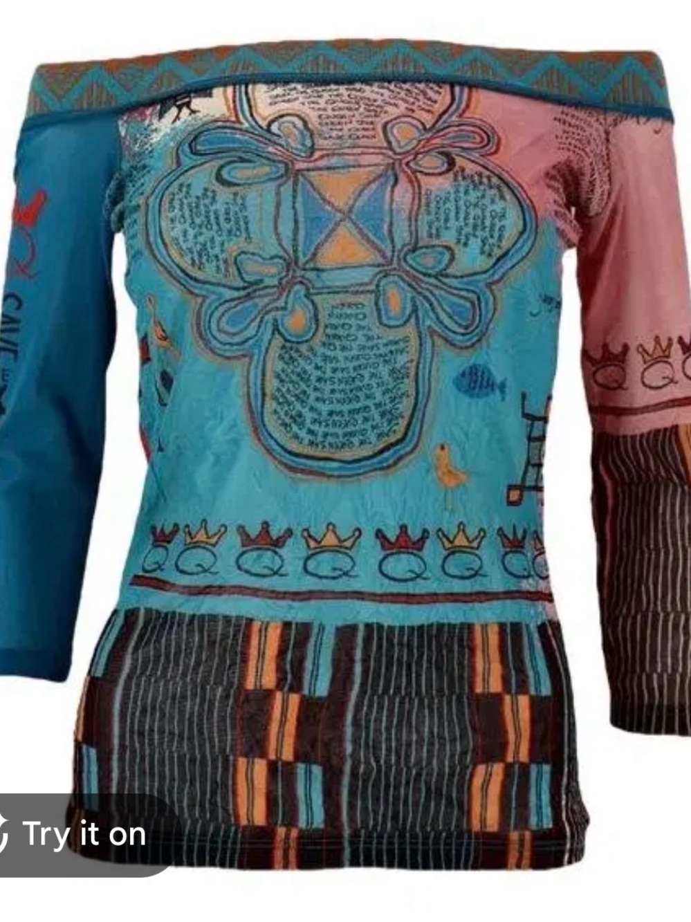 DDP Save The Queen Mesh Shoulder Off Multicolor Top y2k Size lrg